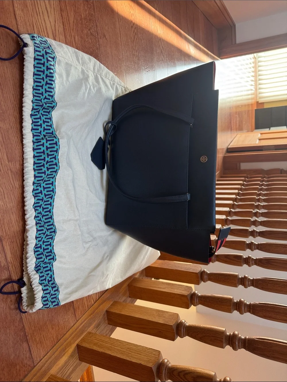 Tory Burch Black Tote Bag with Red Accent